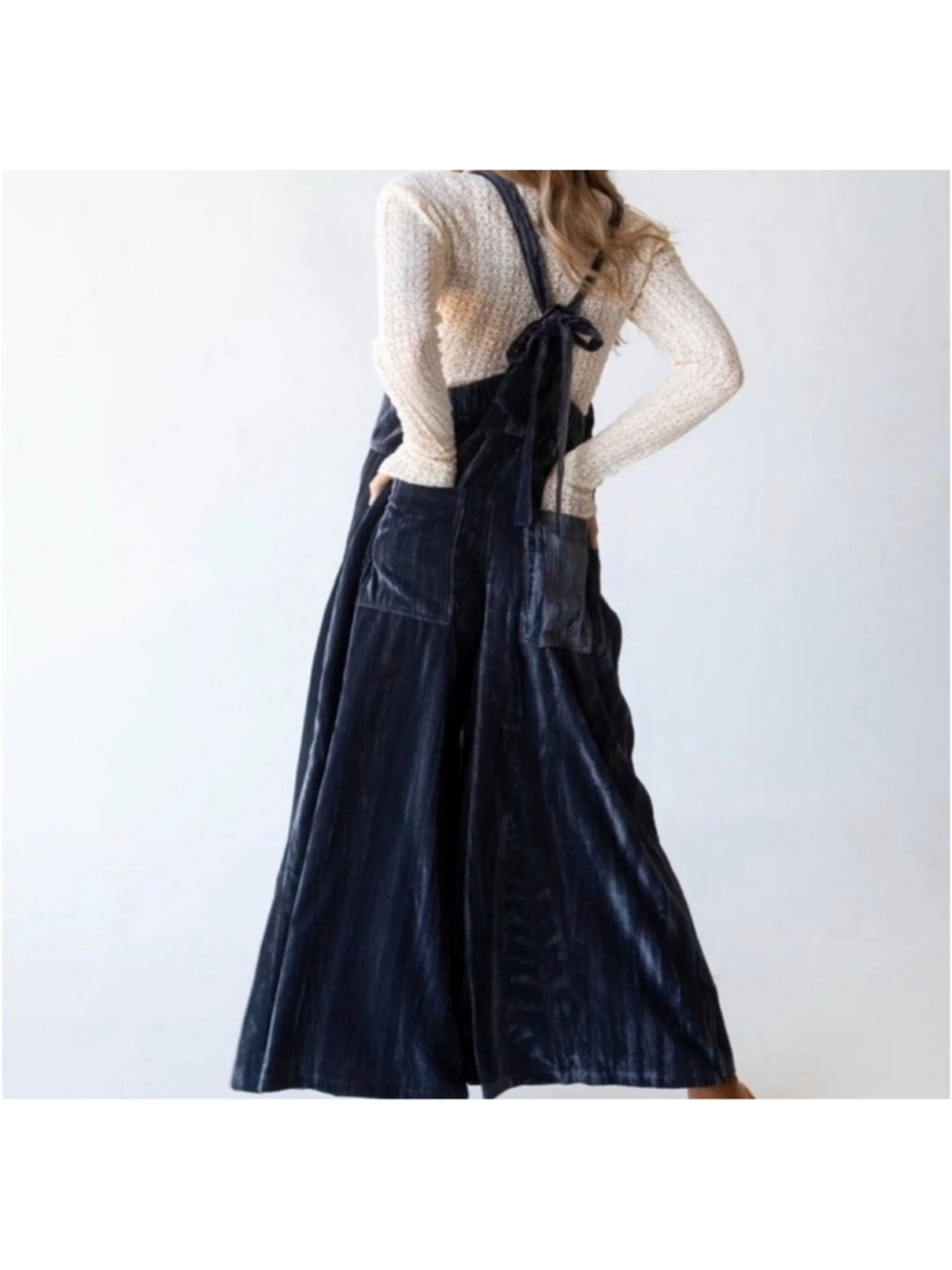Natural Life Velvet Jumpsuit Size M Blue Wide Leg - Picture 7 of 9
